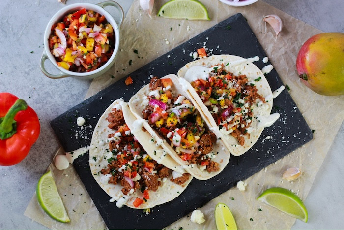 Chicken Chorizo Tacos with Mango Salsa